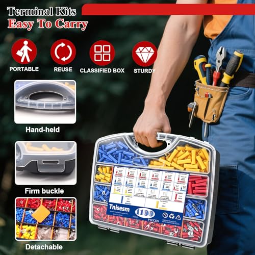 Tnisesm 1100pcs Wire Connectors - Insulated Electrical Wire Terminals with Crimp/Stripping/Cutting Multifunction Wire Crimping Tool 22-10AWG- Ring, Butt, Spade, Fork Connector Kit - Image 3