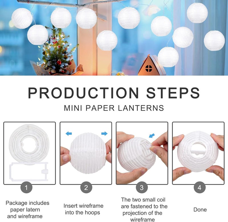 Hortsun هورتسون 20 قطعة فوانيس ورقية صينية يابانية 3 بوصات فوانيس كروية معلقة زينة لمناسبات الزفاف وحفلات عيد الميلاد وحفلات الاستحمام وزينة المنزل بيضاء - Image 3