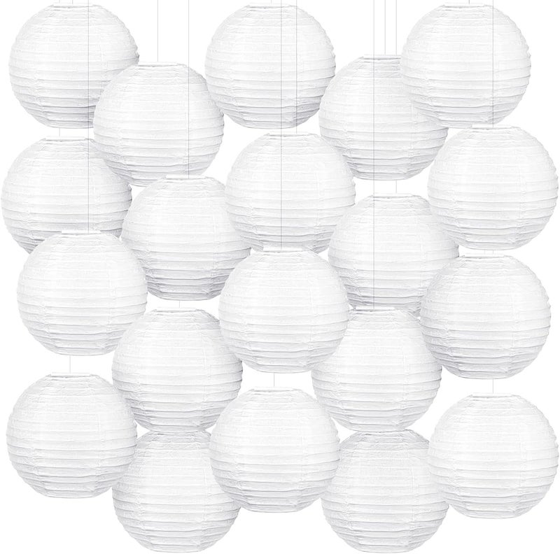 Hortsun هورتسون 20 قطعة فوانيس ورقية صينية يابانية 3 بوصات فوانيس كروية معلقة زينة لمناسبات الزفاف وحفلات عيد الميلاد وحفلات الاستحمام وزينة المنزل بيضاء - Image 1