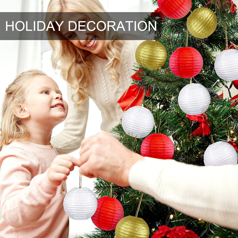 Hortsun هورتسون 20 قطعة فوانيس ورقية صينية يابانية 3 بوصات فوانيس كروية معلقة زينة لمناسبات الزفاف وحفلات عيد الميلاد وحفلات الاستحمام وزينة المنزل بيضاء - Image 5