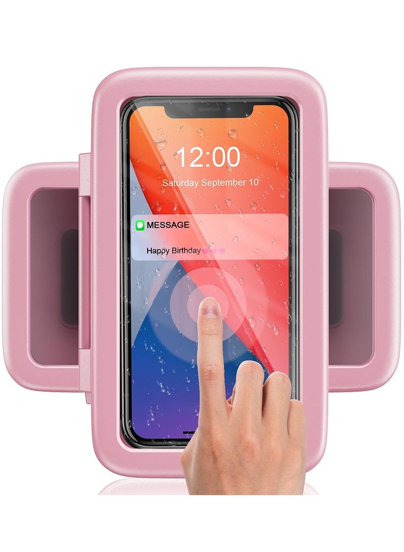 Shower Phone Holder Waterproof 480 Rotation Phone Stand Case Mount for Bathroom Batheub Kitchen Wall Mirro Compatible with iPhone 15 14 13 12 11 Plus Pro Max XS XR up to 6.8 inch Cell Phone - Pink - Image 1