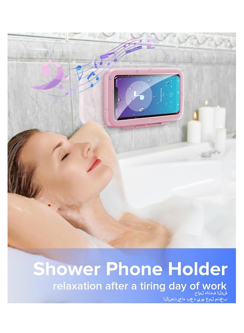 Shower Phone Holder Waterproof 480 Rotation Phone Stand Case Mount for Bathroom Batheub Kitchen Wall Mirro Compatible with iPhone 15 14 13 12 11 Plus Pro Max XS XR up to 6.8 inch Cell Phone - Pink - Image 2