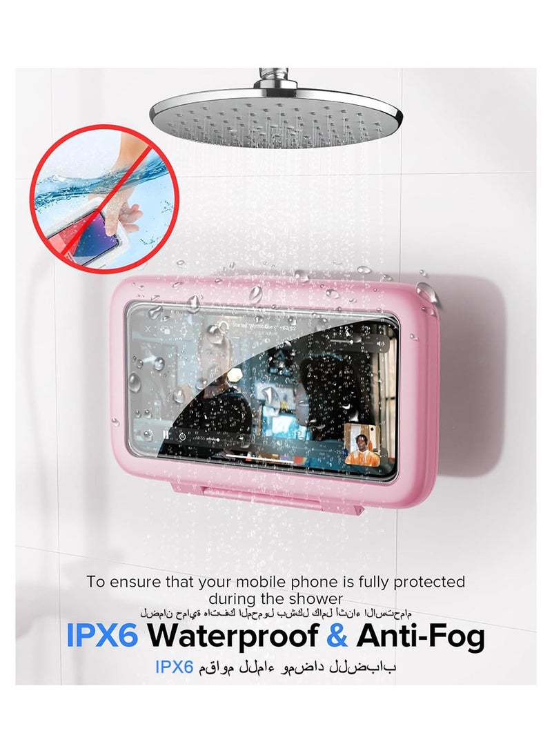 Shower Phone Holder Waterproof 480 Rotation Phone Stand Case Mount for Bathroom Batheub Kitchen Wall Mirro Compatible with iPhone 15 14 13 12 11 Plus Pro Max XS XR up to 6.8 inch Cell Phone - Pink - Image 3