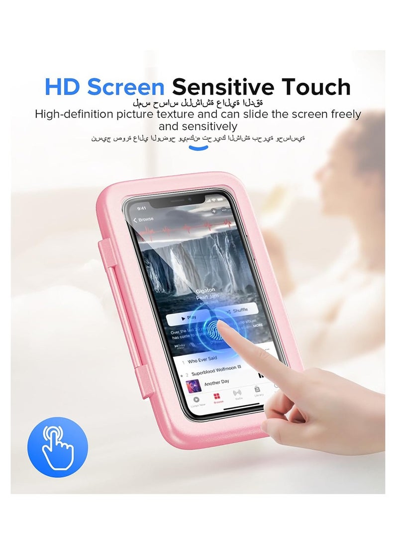 Shower Phone Holder Waterproof 480 Rotation Phone Stand Case Mount for Bathroom Batheub Kitchen Wall Mirro Compatible with iPhone 15 14 13 12 11 Plus Pro Max XS XR up to 6.8 inch Cell Phone - Pink - Image 4