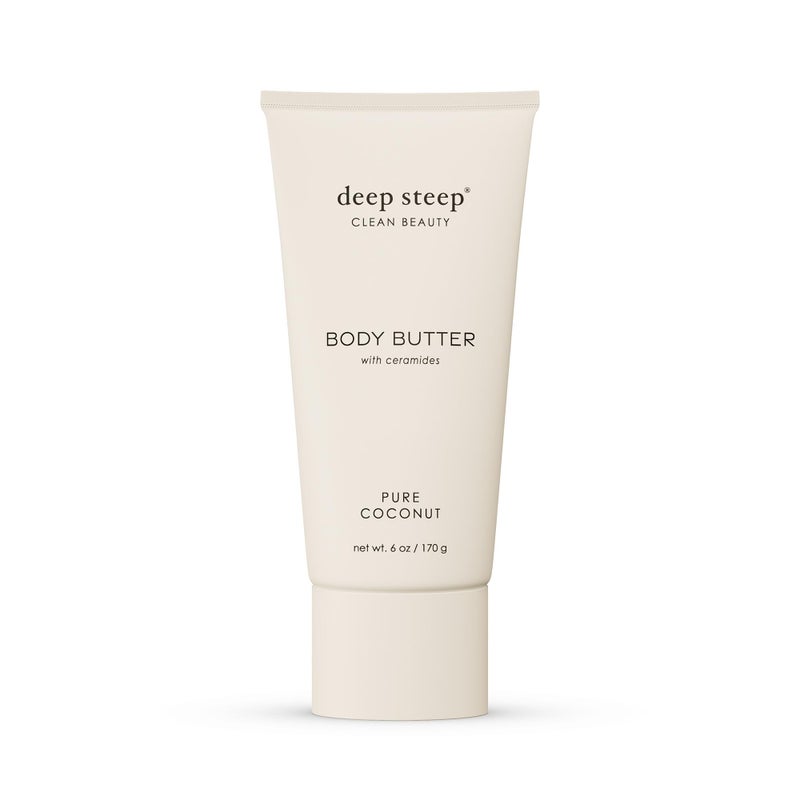 Deep Steep Body Butter, 6 oz â€“ Rich Moisturizer with Ceramides, Coconut Oil, Argan Oil & Aloe Vera â€“ Vegan, Clean Beauty, Smooth & Hydrated Skin (6 Ounces, Pure Coconut) - Image 1