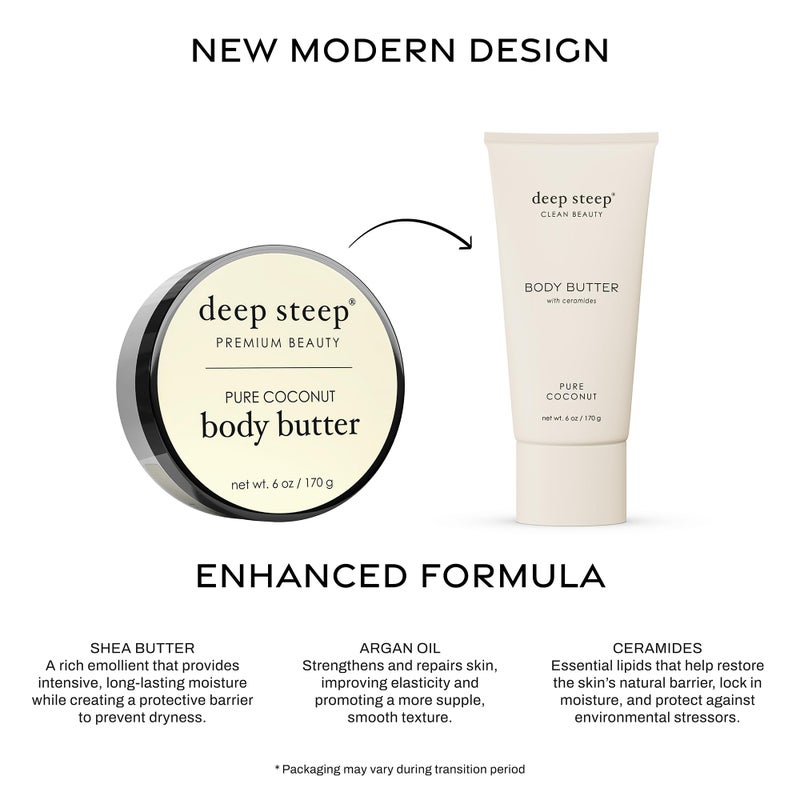 Deep Steep Body Butter, 6 oz â€“ Rich Moisturizer with Ceramides, Coconut Oil, Argan Oil & Aloe Vera â€“ Vegan, Clean Beauty, Smooth & Hydrated Skin (6 Ounces, Pure Coconut) - Image 3