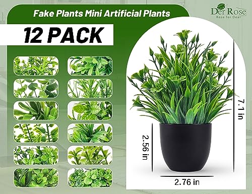 Der Rose Fake Plants 12 Pack Artificial Plants Small Faux Plants in Black Pot for Bathroom Home Office Table Decor Indoor - Image 3