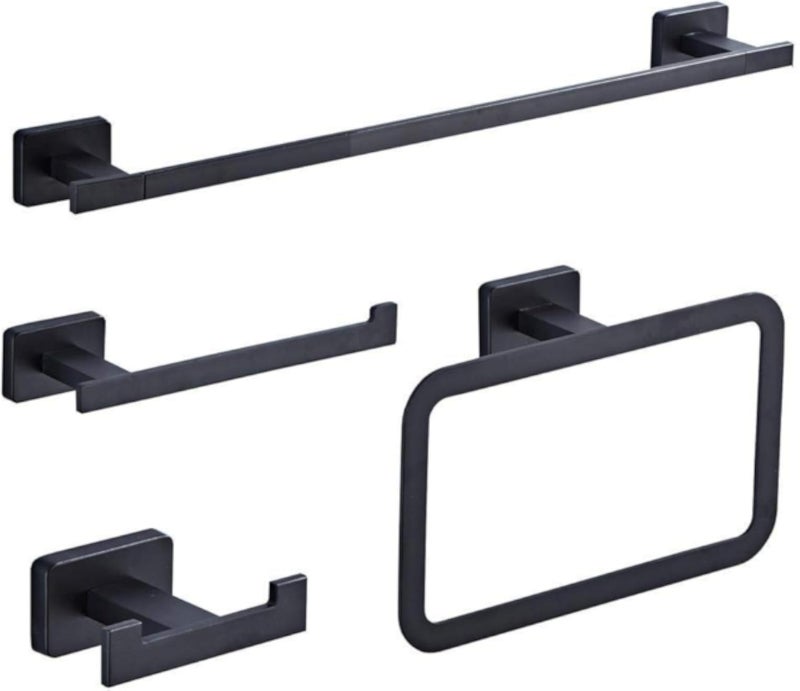 4 Pieces Towel Holder Set Wall Mounted Towel Holder Set Towel Ring Toilet Paper Holder Storage Shelf 304 Brushed Stainless Steel Towel Holder for Bathroom Kitchen Hardware Accessories (Matte Black)
