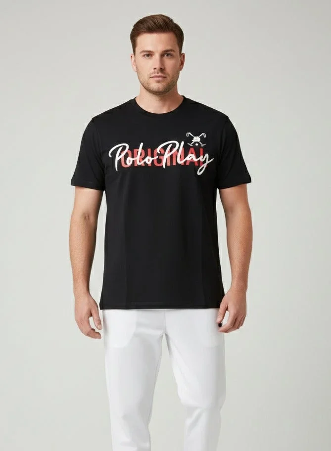 لعب البولو تيشيرت رجالي مطبوع أسود