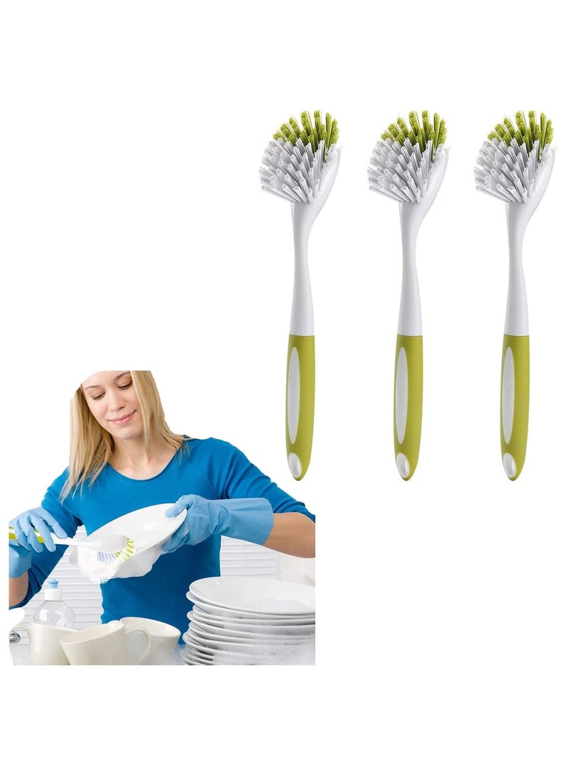 Dish Brush Set, Scrub Brush for Cleaning, Multi-Purpose Shower Cleaner for Kitchen Sink, Pots, Pans, Bathroom Shower, Tile, Tubs Yellow-Green, 3Pcs  - Image 1