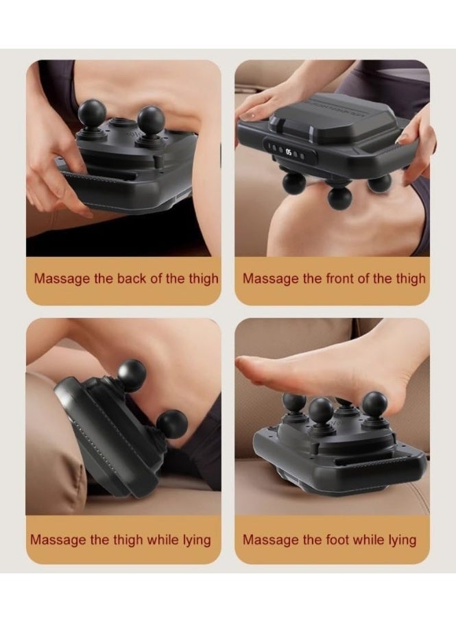 جهاز تدليك الأنسجة العضلية بأربعة رؤوس - جهاز تدليك بقوة 12 واط لتخفيف آلام الأنسجة العميقة والعضلات، 20 مستوى و6 أوضاع، شاشة LCD، بطارية تدوم 120 دقيقة، تصميم جديد للتعافي بعد التمرين، JBY-328 (أسود) - Image 5