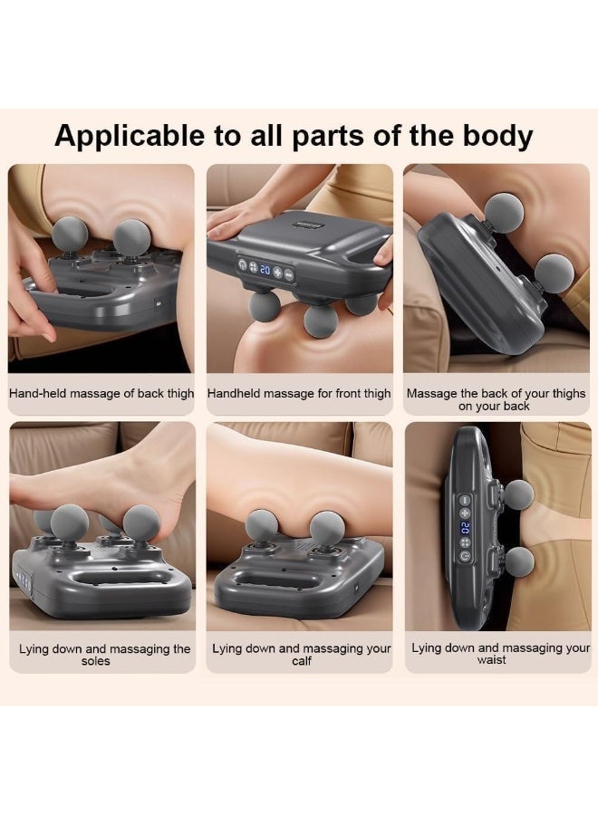 جهاز تدليك الأنسجة العضلية بأربعة رؤوس - جهاز تدليك بقوة 12 واط لتخفيف آلام الأنسجة العميقة والعضلات، 20 مستوى و6 أوضاع، شاشة LCD، بطارية تدوم 120 دقيقة، تصميم جديد للتعافي بعد التمرين، JBY-328 (أسود) - Image 4