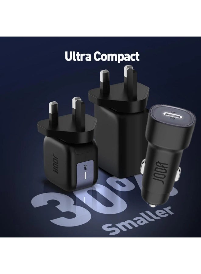 جودا شاحن جداري + شاحن سيارة من JODA بقوة 30 واط بمنفذ Type-C – أسود - Image 1