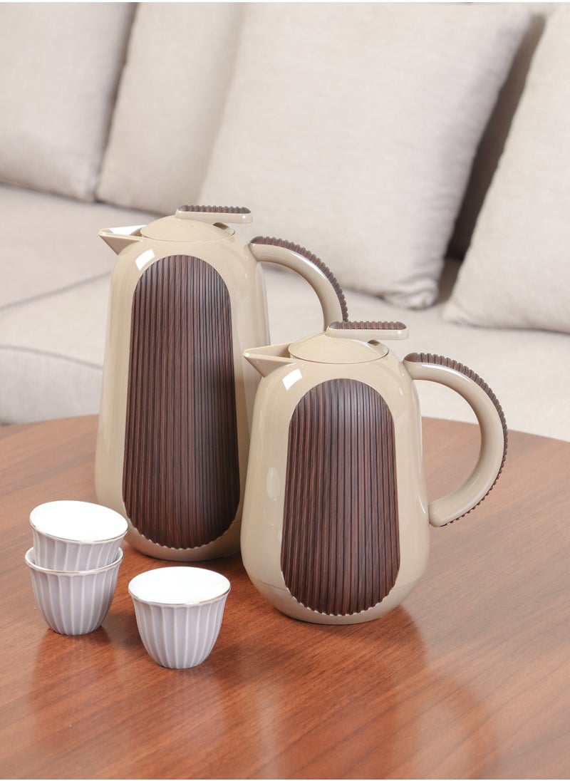 KROOS KROOS 1L + 0.5L Tea and Coffee Thermos Set, Modern Elegant Design in Beige and Dark Wood, High Quality Thermal Insulation.  - Image 1