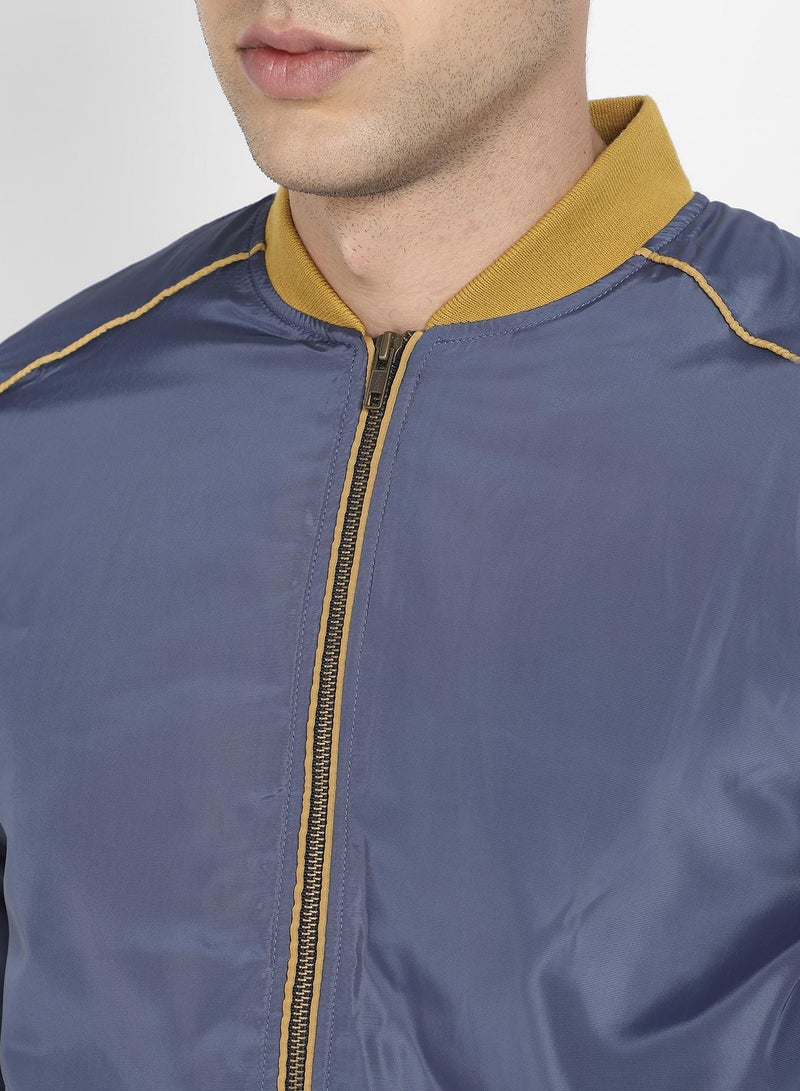 Campus Sutra Men's Blue Zip-Front Puffer Jacket With Contrast Piping - Image 5