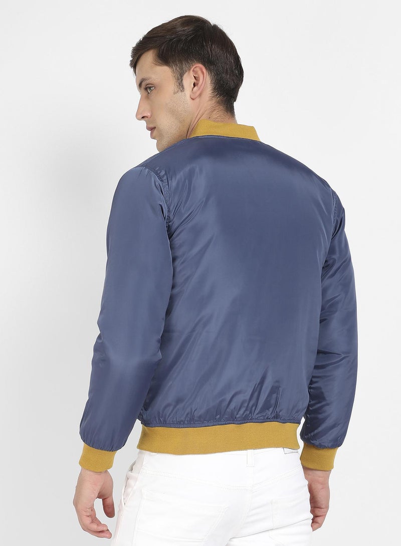 Campus Sutra Men's Blue Zip-Front Puffer Jacket With Contrast Piping - Image 3