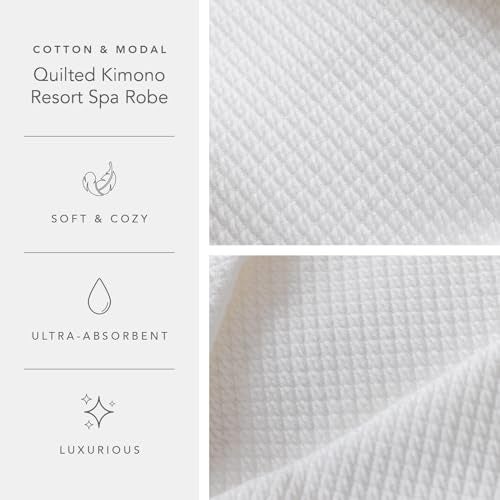 Fishers Finery Women's Cotton Modal Waffle Kimono Spa Robe; Absorbent Bathrobe with Pockets (White, L) - Image 5
