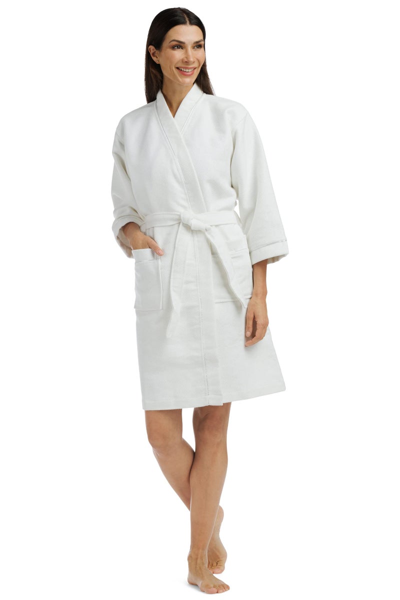 Fishers Finery Women's Cotton Modal Waffle Kimono Spa Robe; Absorbent Bathrobe with Pockets (White, L) - Image 1