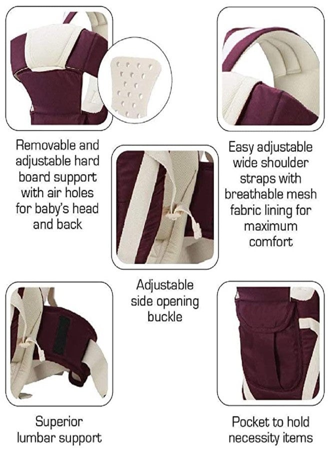 SKMODEL STYLISH Kid Adjustable Hands-Free 4-In-1 Baby Carrier Cum Kangaroo Bag With Comfortable Head Support & Buckle Straps For 0-18 Months Baby (Maroon) - Image 4