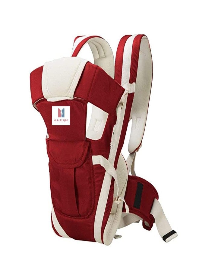 SKMODEL STYLISH Kid Adjustable Hands-Free 4-In-1 Baby Carrier Cum Kangaroo Bag With Comfortable Head Support & Buckle Straps For 0-18 Months Baby (Maroon) - Image 1
