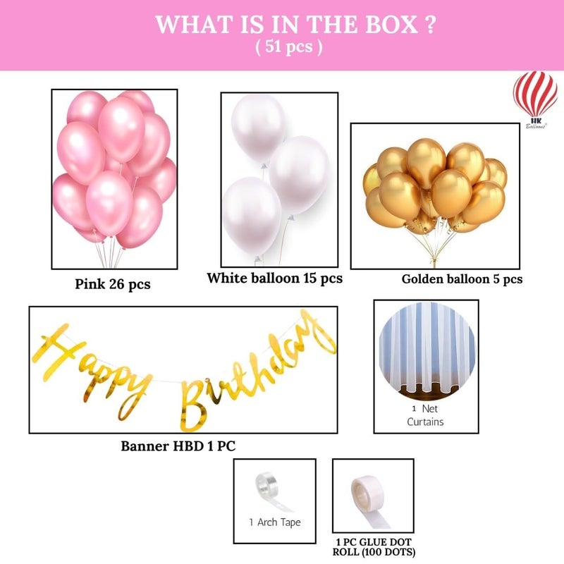 PIHU AND DITYA TRADING 51 pcs set Birthday Decoration Item Happy Birthday Decoration Kit For Girl Pink Themed Birthday Decorations Combo For Kids Women Wife Balloons... - Image 2