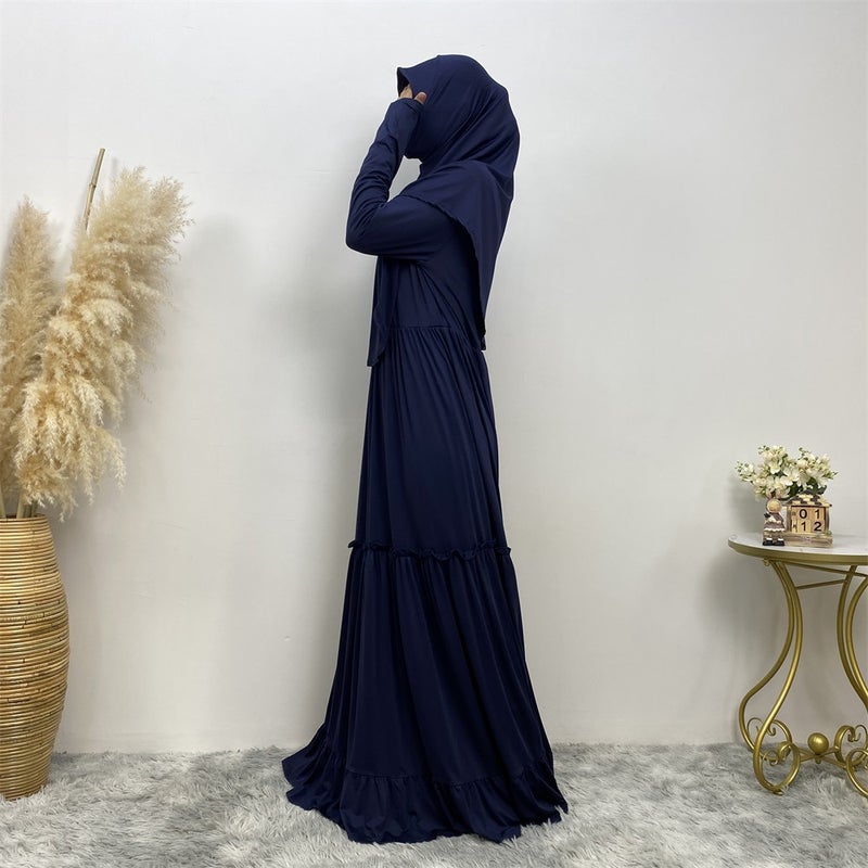 مونيكا فاشون عباءة نمط جديد صيفي أنيق بأكمام طويلة للنساء فستان قفطان دبي إسلامي فتاة رشيقة رداء أنيق غطاء رأس وشاح داخلي - Image 2