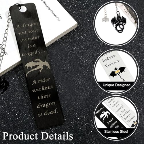 Climberty® 2Pcs Fourth Wing Bookmark with Gift Box, Flying Dragon Metal Bookmark with Tassel Stainless Steel Bookmarks Gifts for Women Men Couple Book Accessories Gift for Teachers by Students - Image 3