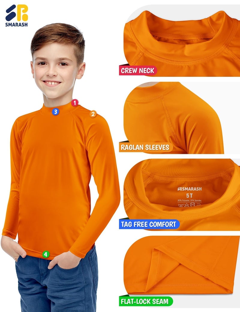 Smarash Boys Swim Shirts UPF 50+ Rash Guard Long Sleeve Quick Dry UV Protection Surfing Shirt Pool Bathing Shirt for 8 Years Vivid Orange - Image 5