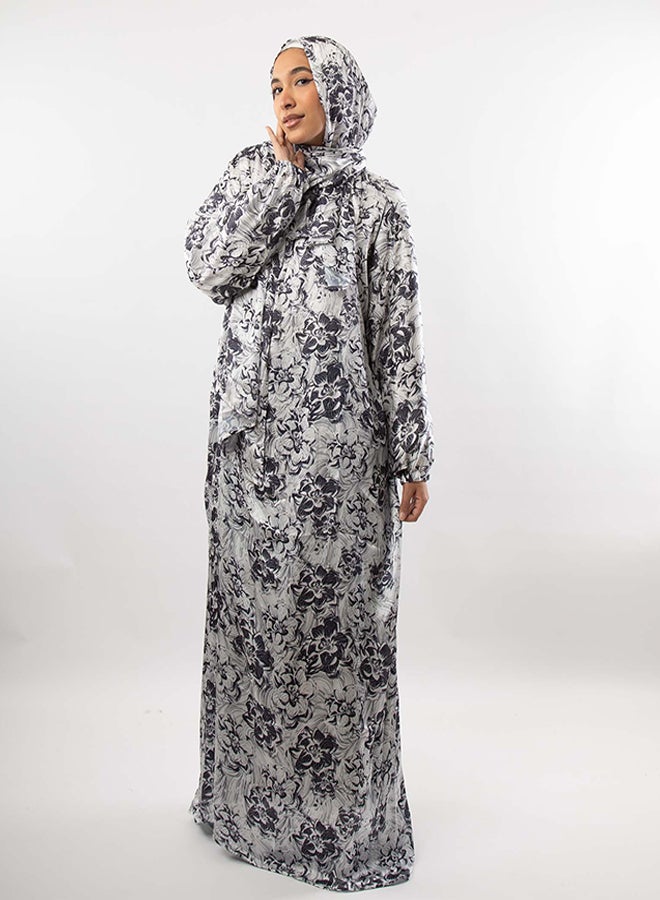 Tie Shop Tie Shop - Printed Satin Isdal - Dark Gray & Off White For Women 