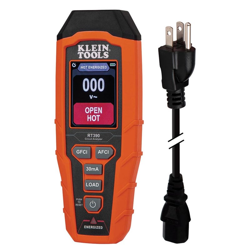 Klein Tools RT390 Circuit Analyzer with Large LCD Identifies Wiring Faults GFCI and AFCI Tester Voltage Drop Displays Trip Time
