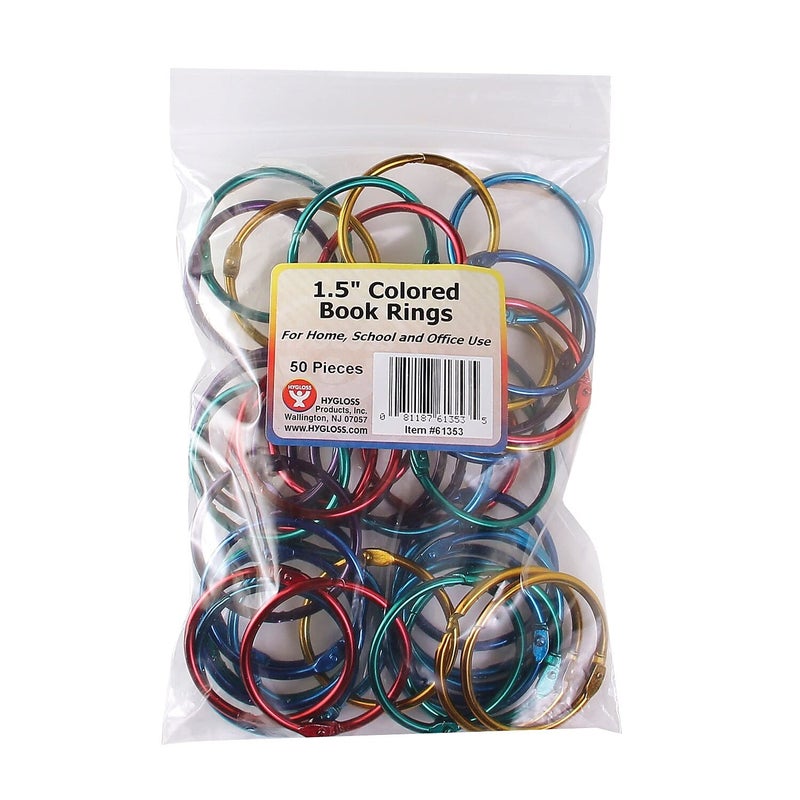 Hygloss Products Book Rings â€“ 1-1/2 Inch Assorted Color Metal Binder Rings, 50 Pack - Image 1