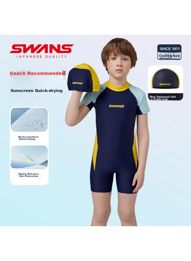 Speed Vision Swans Children's Swimsuit, Boys' One-piece Square-leg Swimwear, Surfing Swimwear, For Older Children And Toddlers, Swimming Trunks, Size 130 - Image 1