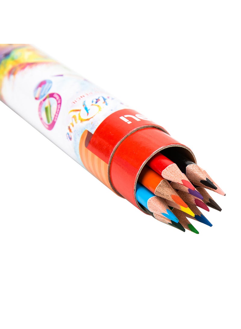 Deli Wooden Colored Pencils with Sharpener in Tube , Art Supplies for Drawing , Sketching , Coloring , Pack of 12 PCS - Image 1