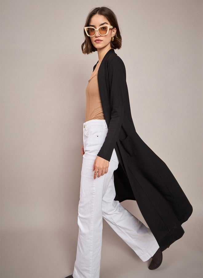 SASSAFRAS Black Longline Shrug for Women - Image 1