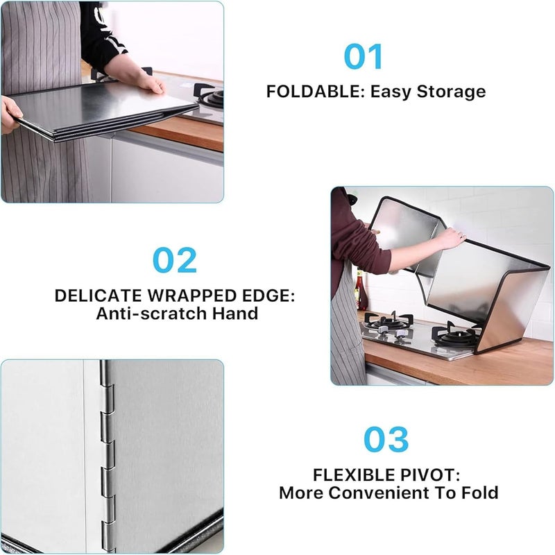 SUNGOOYUE Stove Splatter Guard, Foldable Stainless Steel Grease Splatter Screen with Heat Insulation for Kitchen Cooking, Zinc Iron Rustproof Backsplash Protector - Image 3