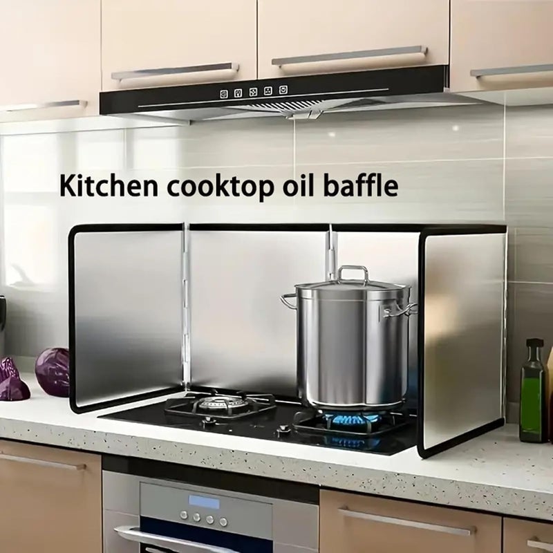 SUNGOOYUE Stove Splatter Guard, Foldable Stainless Steel Grease Splatter Screen with Heat Insulation for Kitchen Cooking, Zinc Iron Rustproof Backsplash Protector - Image 2