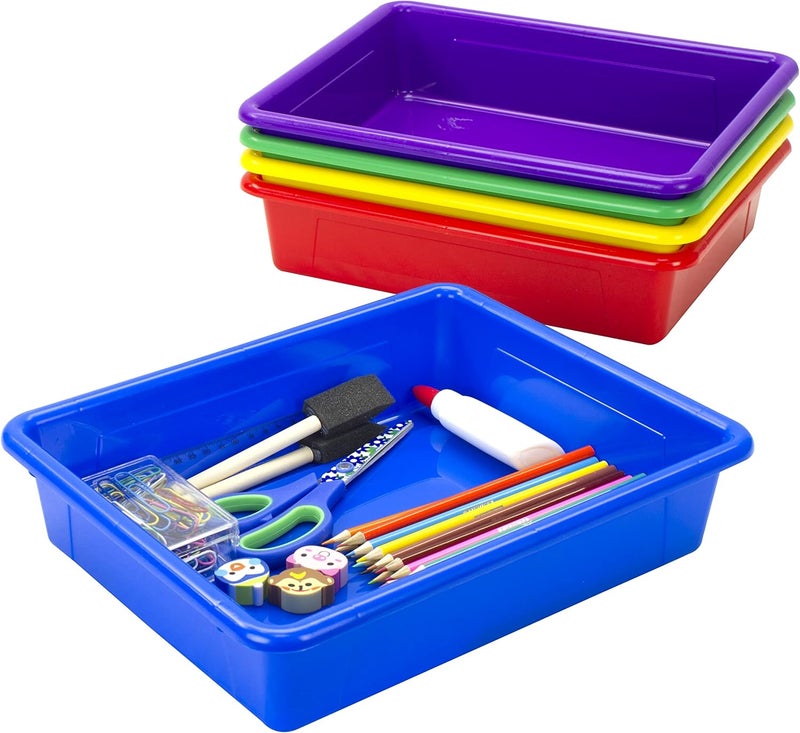 Storex Letter Size Flat Storage Tray – Organizer Bin for Classroom, Office and Home, Assorted Colors, 5-Pack (62514E05C) - Image 1