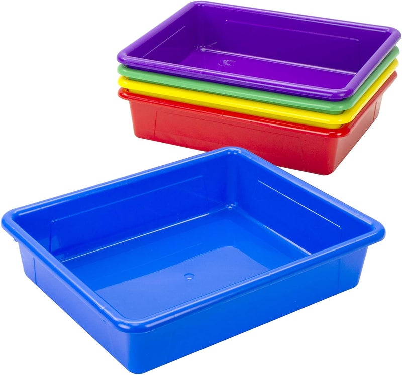 Storex Letter Size Flat Storage Tray – Organizer Bin for Classroom, Office and Home, Assorted Colors, 5-Pack (62514E05C) - Image 3