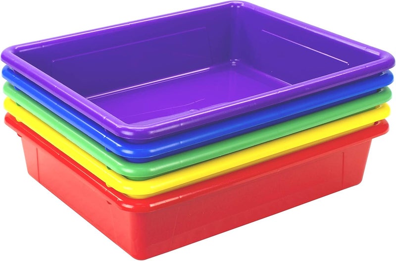 Storex Letter Size Flat Storage Tray – Organizer Bin for Classroom, Office and Home, Assorted Colors, 5-Pack (62514E05C) - Image 4
