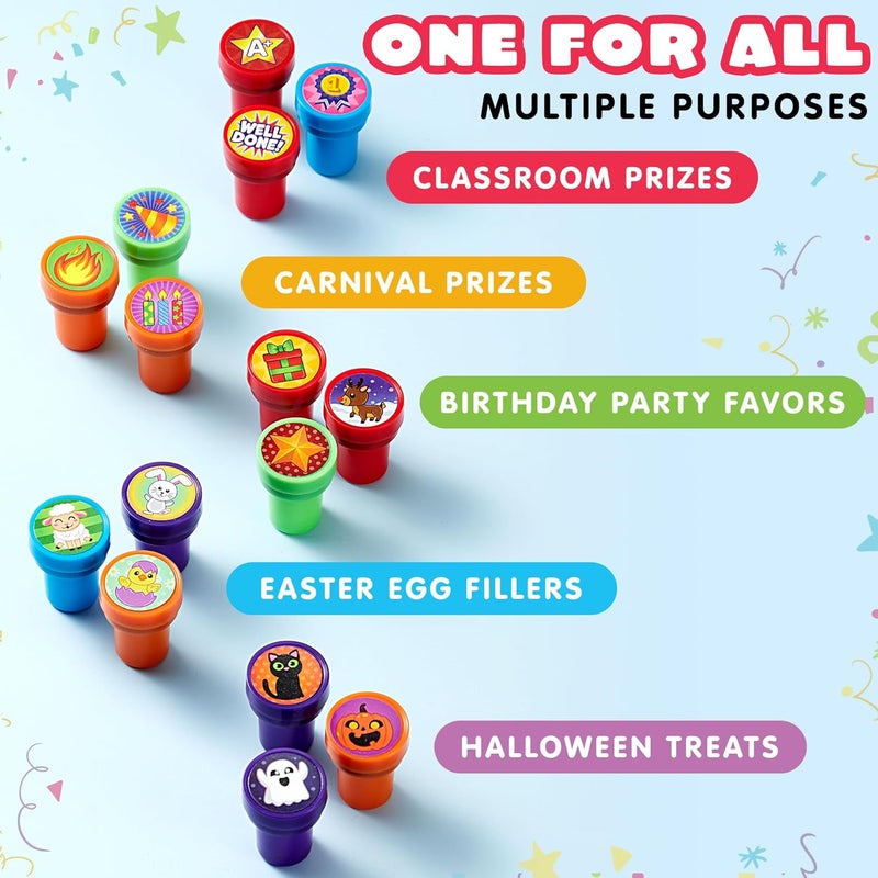 JOYIN 50 Pcs Assorted Stamps for Kids - Self-Ink Stamps with 50 Designs for Birthday Party Favor, Carnival Prizes, School Stampers, Goodie Bag, Halloween, Christmas (Zoo, Emoji, Holiday Stampers) - Image 4