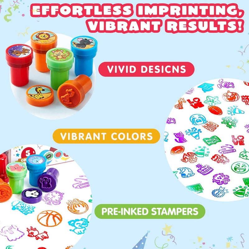 JOYIN 50 Pcs Assorted Stamps for Kids - Self-Ink Stamps with 50 Designs for Birthday Party Favor, Carnival Prizes, School Stampers, Goodie Bag, Halloween, Christmas (Zoo, Emoji, Holiday Stampers) - Image 5