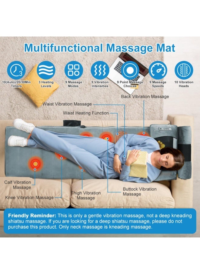 Full Body Massage Mat with Heat & Neck Lumbar Massager Pillow,Multifunctional Back Heated Mattress Pad with 9 Massage Modes, for Neck Back Leg Pain Relief - Image 2