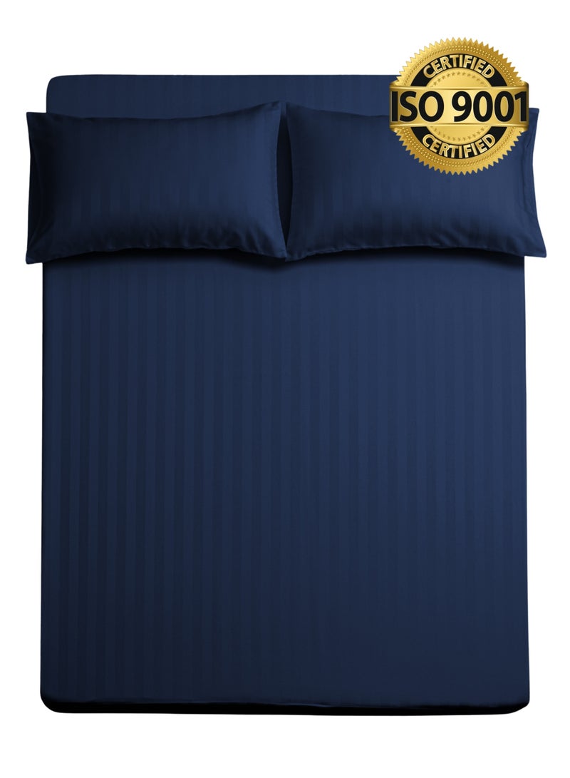 Master Home Textile King Microfiber Sheet Set, King Size 3 Pieces, Hotel Stripes design - Image 1