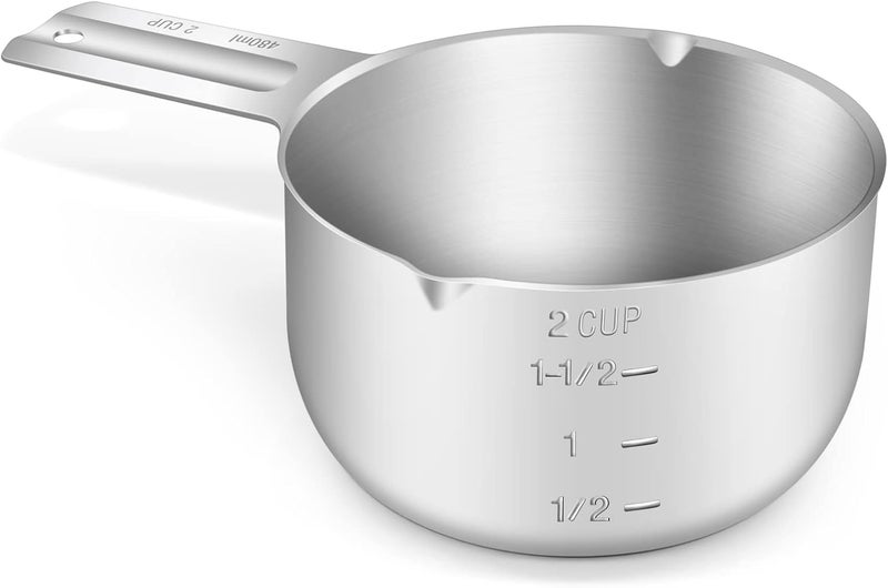 BERYLER 2 Cup (480 ml | 480 cc | 16 oz) Measuring Cup, Stainless Steel Measuring Cups, Metal Measuring Cup, Kitchen Gadgets for Cooking - Image 1