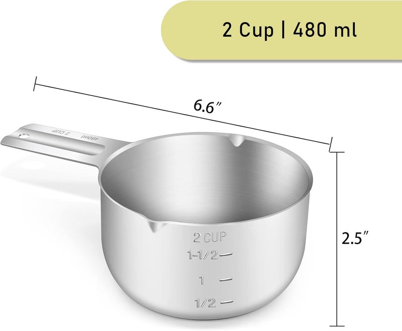 BERYLER 2 Cup (480 ml | 480 cc | 16 oz) Measuring Cup, Stainless Steel Measuring Cups, Metal Measuring Cup, Kitchen Gadgets for Cooking - Image 2