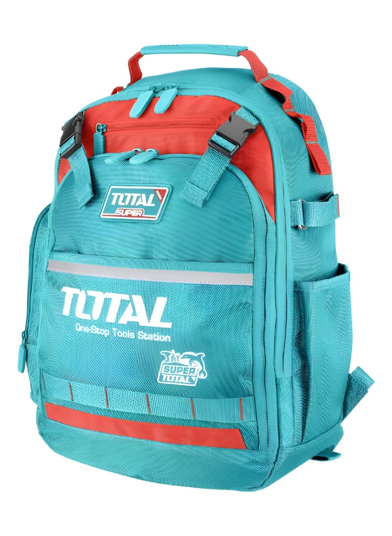 TOTAL Tools Backpack 18” Heavy Duty Tool Bag with Multiple Pockets, 1680D Oxford Polyester, 8kg Load Capacity - Image 1
