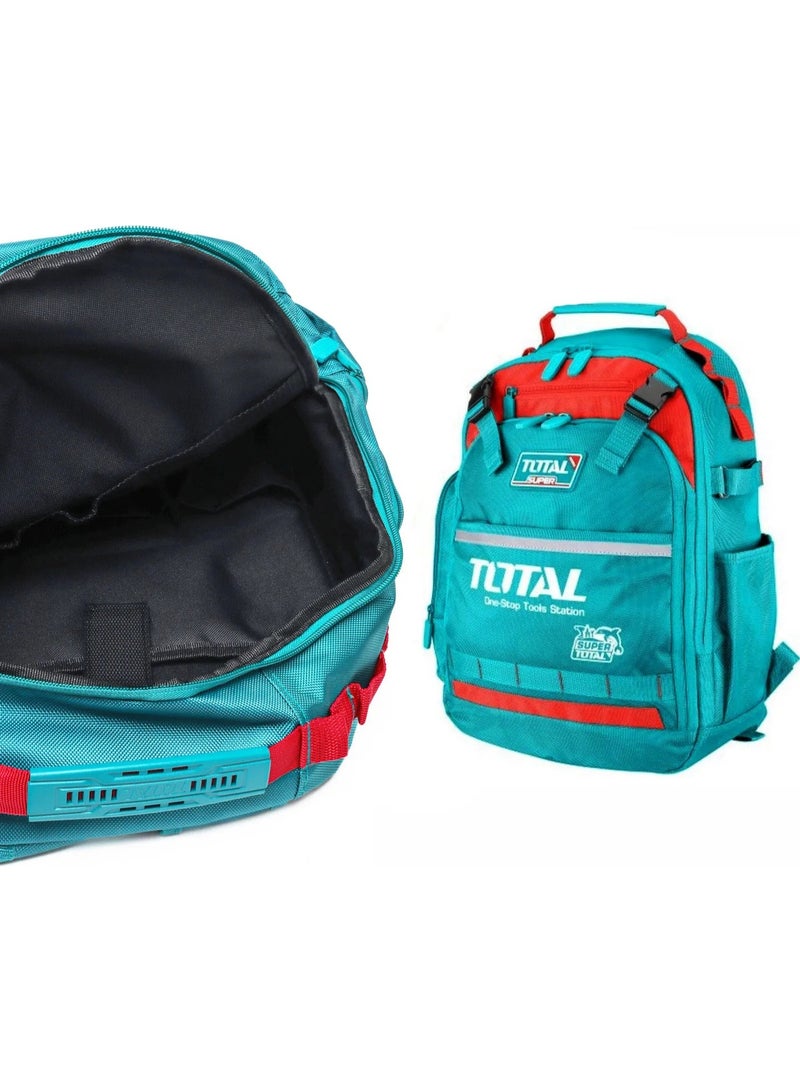 TOTAL Tools Backpack 18” Heavy Duty Tool Bag with Multiple Pockets, 1680D Oxford Polyester, 8kg Load Capacity - Image 2