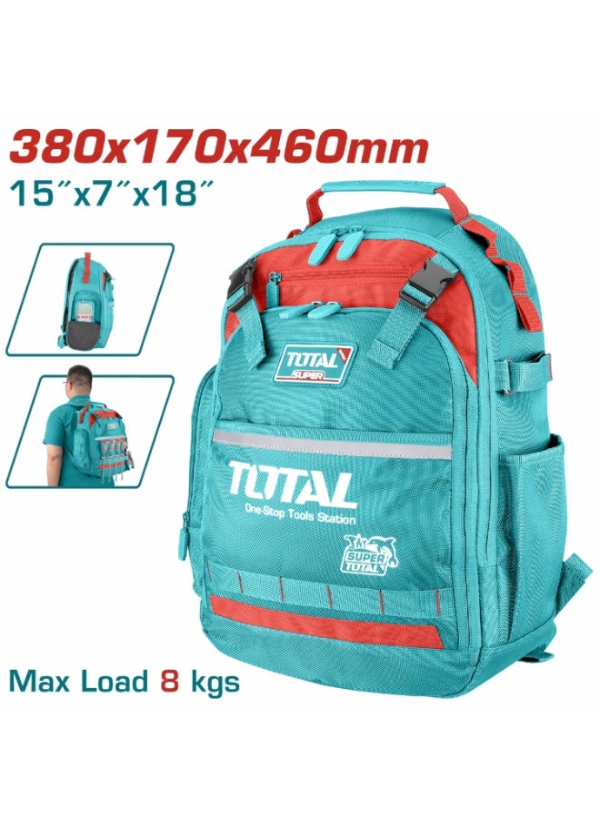 TOTAL Tools Backpack 18” Heavy Duty Tool Bag with Multiple Pockets, 1680D Oxford Polyester, 8kg Load Capacity - Image 3