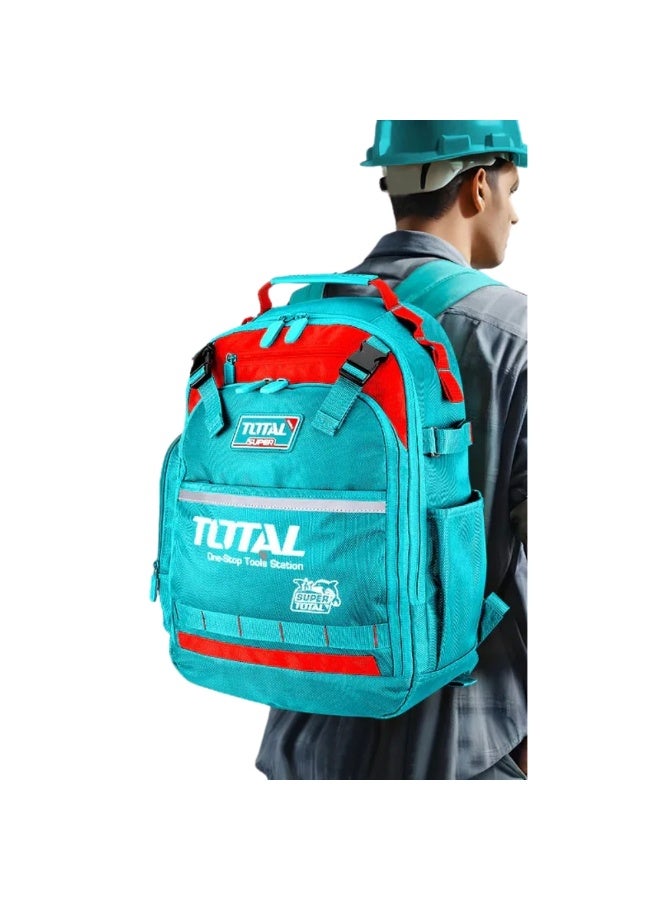 TOTAL Tools Backpack 18” Heavy Duty Tool Bag with Multiple Pockets, 1680D Oxford Polyester, 8kg Load Capacity - Image 4