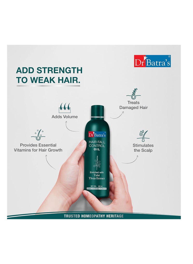 Dr Batra's Hair Fall Control Oil Shampoo Hair oil for Healthier scalp Enriched with Thulsi Brahmi Thuja Controls damaged scalp Hair oil for nourishment 200 ml - Image 2